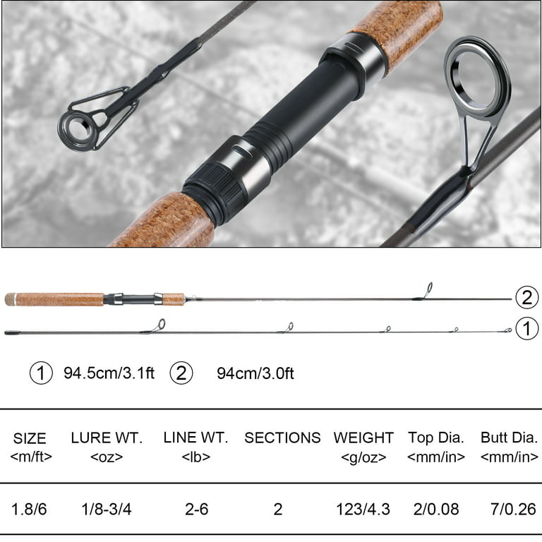 Sougayilang Fishing Rods Graphite Lightweight Ultra Light Trout Rods 2  Pieces Cork Handle Crappie Spinning Fishing Rod(6'0'') : : Sports  & Outdoors