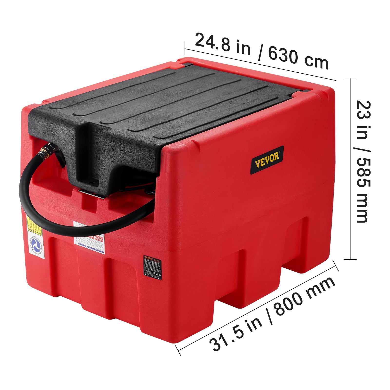 VEVOR Portable Diesel & Gasoline Tank, 48 Gallon, 10.6GPM Flow Rate, Diesel Fuel Tank with 12V Electric Transfer Pump,13.1ft Hose,Auto Fueling Nozzle, Transfer Tank for Easy Fuel Transportation,Red