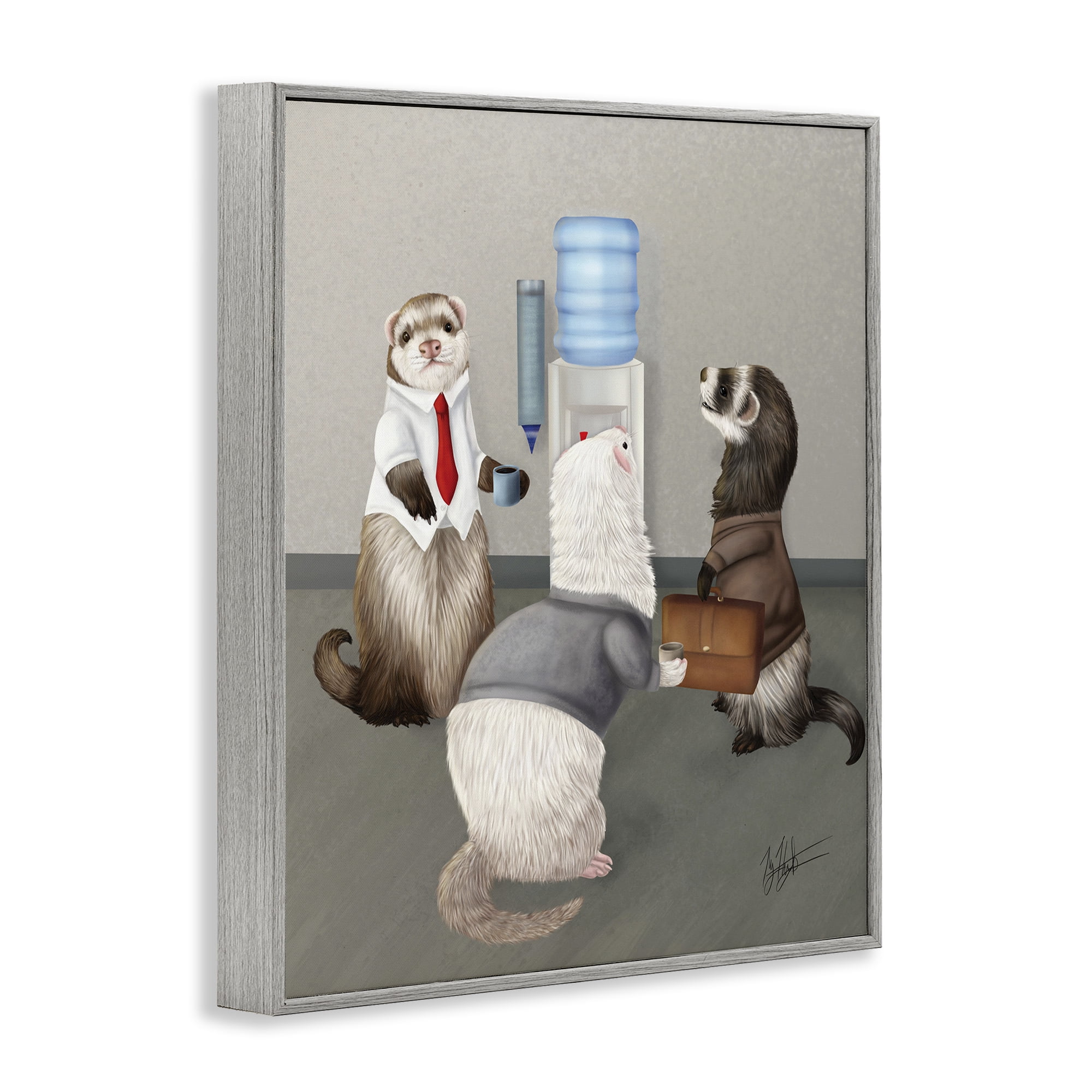 Stupell Industries Office Ferrets Water Cooler Animals & Insects Painting Gray Framed Art Print Wall Art, 24 x 30