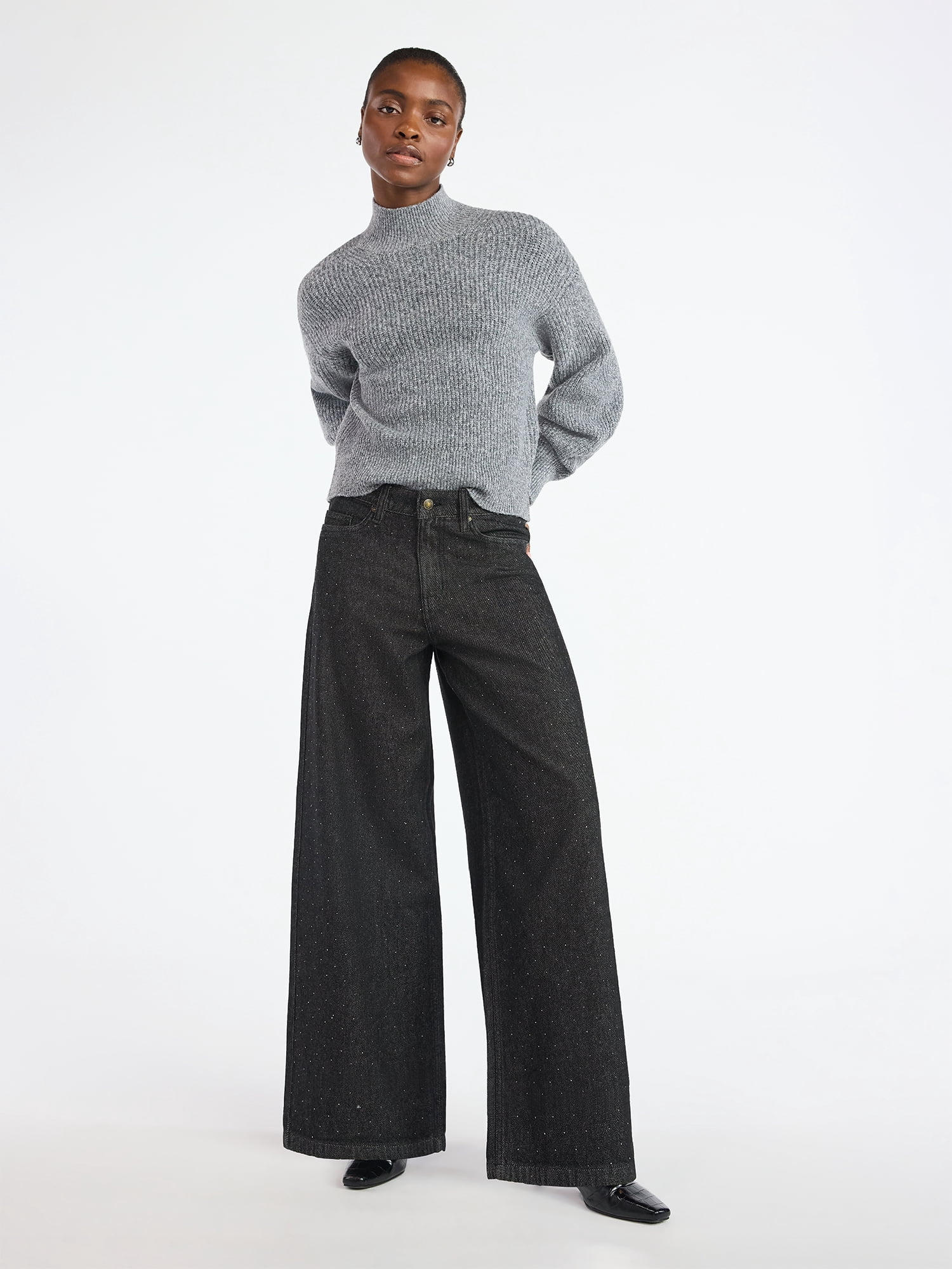 Scoop Women's Shaker Stitch Turtleneck Sweater, Lightweight, Sizes XS-XXL