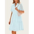 thumbnail image 3 of PRETTYGARDEN Women's Short Sleeve Mini Dress Summer V Neck Hollow Out Eyelet Ruffle A Line Swing Short Dresses, 3 of 7