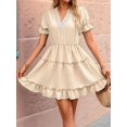 thumbnail image 5 of Women Summer Mini Dress Chiffon Cutout Ruffle V-Neck Puff Sleeve Dresses Dot Boho Sundresses Color S, 5 of 8