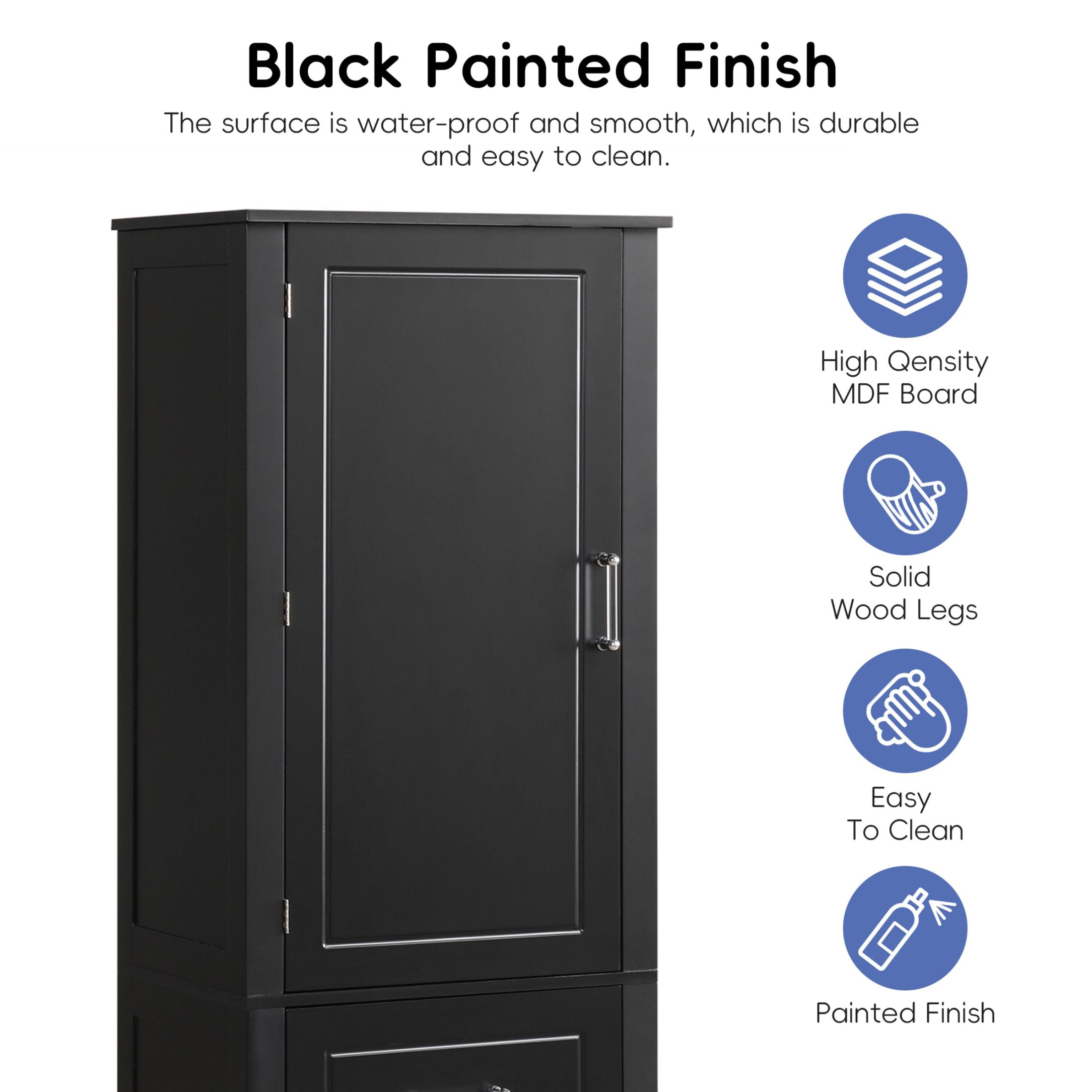 DEALTOPS Tall Spacious Storage Cabinet with 2 Drawers and Adjustable Shelves, Black