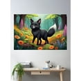 thumbnail image 2 of Sylvan Stroll: Sleek Black Fox Among Forest Blooms Poster Wall Art, Modern Wall Decor For Living Room Bedroom, 24x36 UNFRAMED, 2 of 3