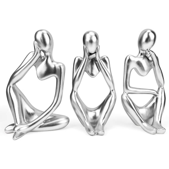 Thinker Statue 3PCS, Sculpture Decorative Figures, Thinker Statue, Sculpture Abstract Art, Aesthetic Ornaments for Home, Resin Statue for Decoration Room, Bathroom, Office, Desk-Gold