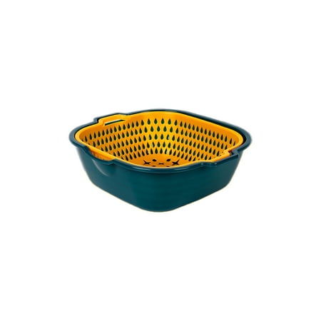 

1 pcs Vegetable Wash Basket Kitchen Colander 2-in-1 Set Double Dish Washbasin PP Blue Double-layer Space Saving Drain Strainer 7.7*6.9*2.8in