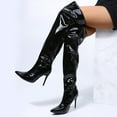thumbnail image 6 of Xiaoxatg Stylish Women's Over-The-Knee Boots - Fashion Solid Color Bright Leather High Heel Side Zipper Design 9 Black, 6 of 8