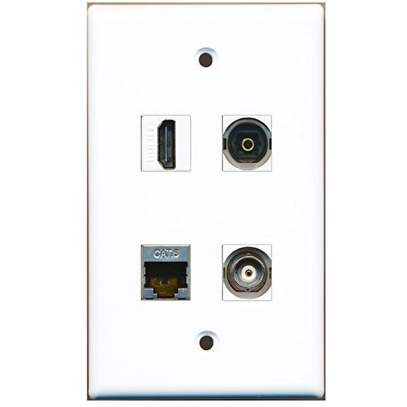 RiteAV - 1 Port HDMI 1 Port Shielded Cat6 Ethernet 1 Port Toslink 1 Port BNC Wall Plate