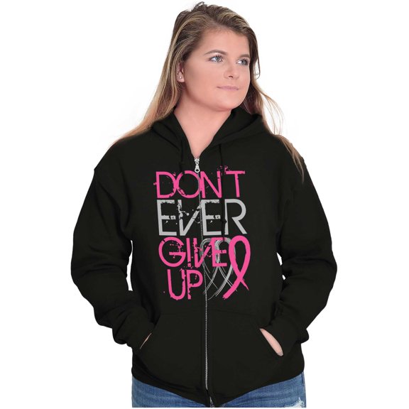 Don’t Give Up Breast Cancer Awareness Womens Plus Size Graphic Zipper Hoodie Brisco Brands 2X