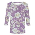 thumbnail image 2 of Plus Size 3/4 Sleeve Tops for Women Trendy Casual Round Neck Graphic Basic Tee Shirt Fall Summer Tshirts (XL, Purple A), 2 of 5