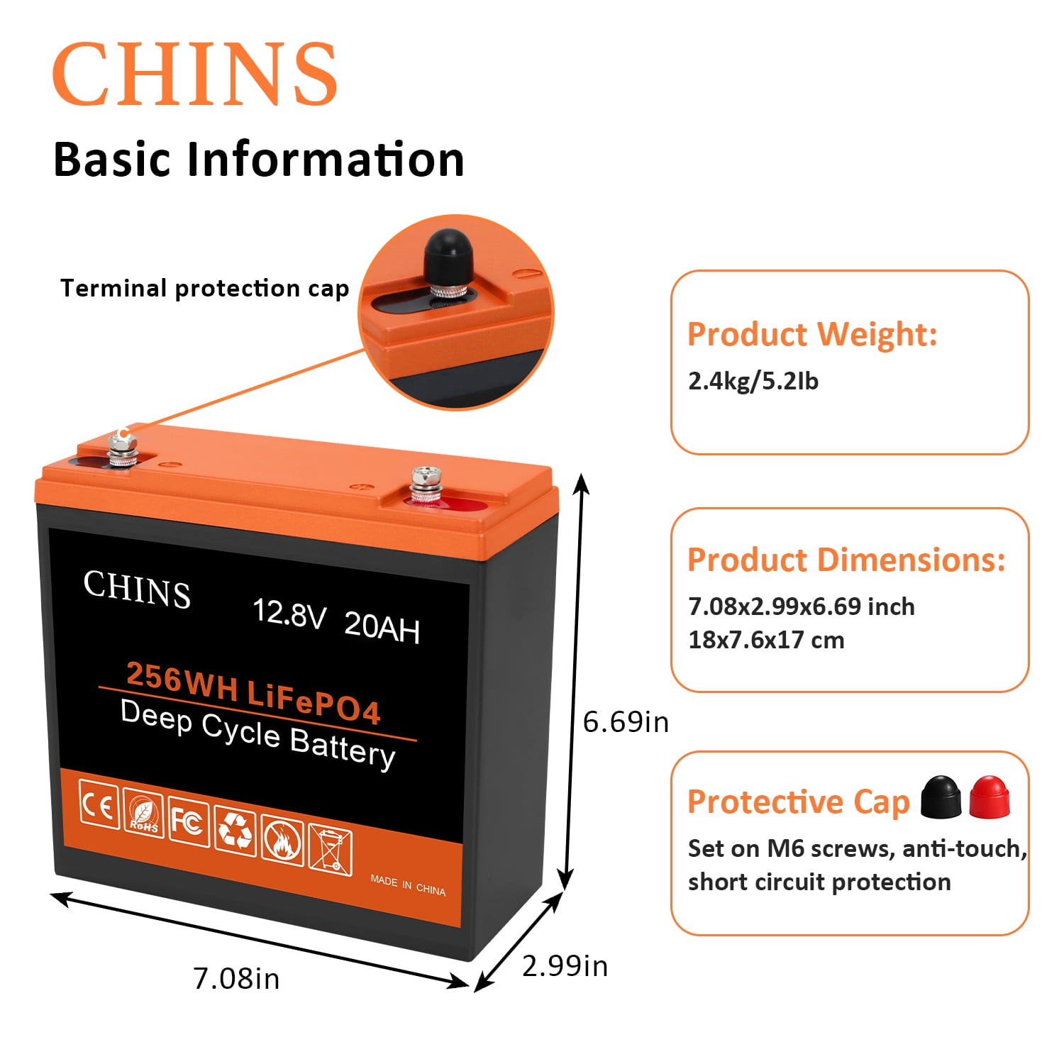 CHINS LiFePO4 Lithium Iron Battery 12V 20Ah Children's electric car