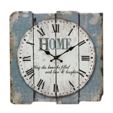 Stonebriar Square 15" Rustic Farmhouse Worn Blue and White Roman Numeral Wall Clock - Battery Operated