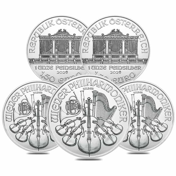 Lot of 5 - 2026 1 oz Austrian Silver Philharmonic Coin BU