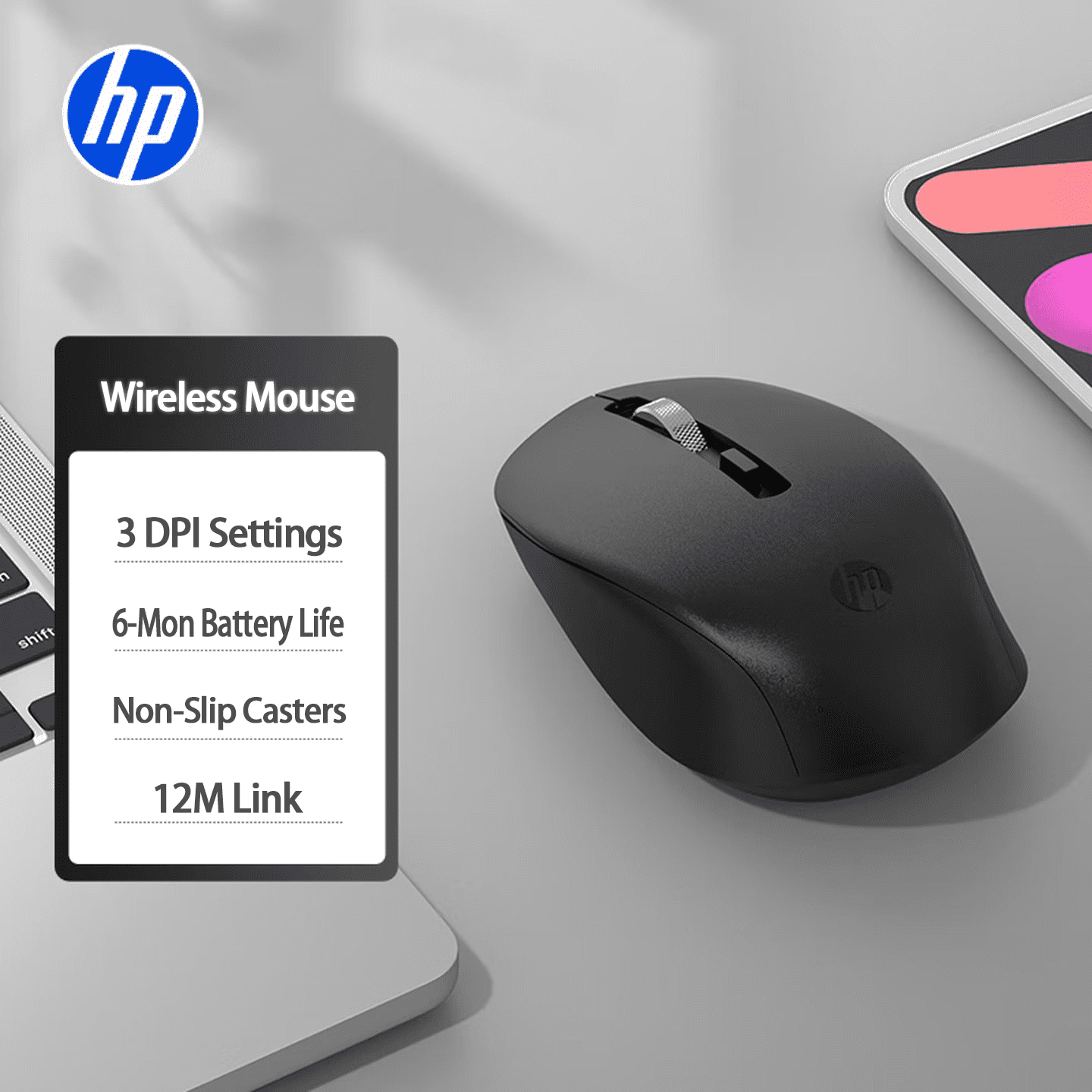 HP S1000 Plus Quiet Wireless Mouse, Dual Bluetooth & 2.4GHz, Quiet Clicks, 24-Month Battery,1600 DPI, Ambidextrous, Eco-Friendly Design, Multi-OS, Black