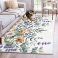 thumbnail image 5 of Area Rug 48×72in, Farm Daisy Lavender Eucalyptus Floor Carpet Living Room Rug, Watercolor Botanical Flower Non-Slip Welcome Mat Indoor Rugs for Bedroom Dining Room, 5 of 9