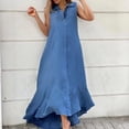 thumbnail image 2 of Birdeem Mode Femmes Printemps/été Robe Décontractée Col en V Unie Bouton Sans Manches, 2 of 8