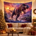 thumbnail image 3 of Roaring Dinosaur in Sunset Water, Dramatic Fantasy Style for Dinosaur Lovers, Prehistoric Wall Decor, Housewarming Gift, Tapestry Wall Hanging for Bedroom and Gaming Room, 3 of 7