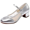 thumbnail image 2 of Miluxas Women Latin Dance Shoes Low Heel Ballroom Dance Shoes Ballet Flat Mary Jane Shoes for Women Silver 9(42), 2 of 9
