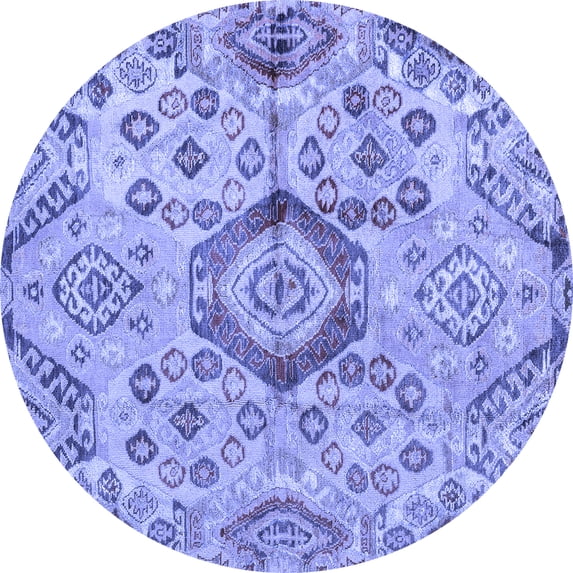 Ahgly Company Machine Washable Indoor Round Abstract Blue Modern Area Rugs, 8' Round