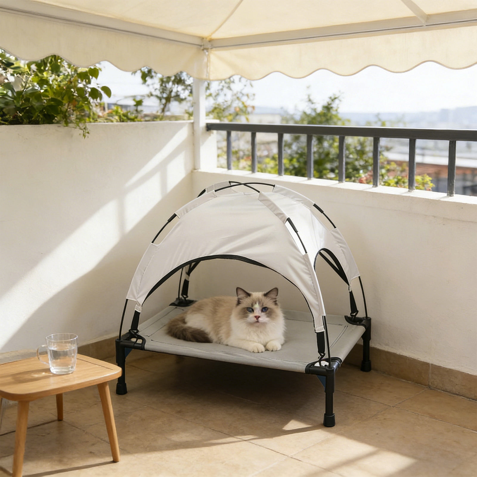 Cheapark Elevated Pet Bed Pet Cot With Canopy Waterproof Breathable Off Ground Sleeping Bed Tent For Indoor Outdoor Pet Use