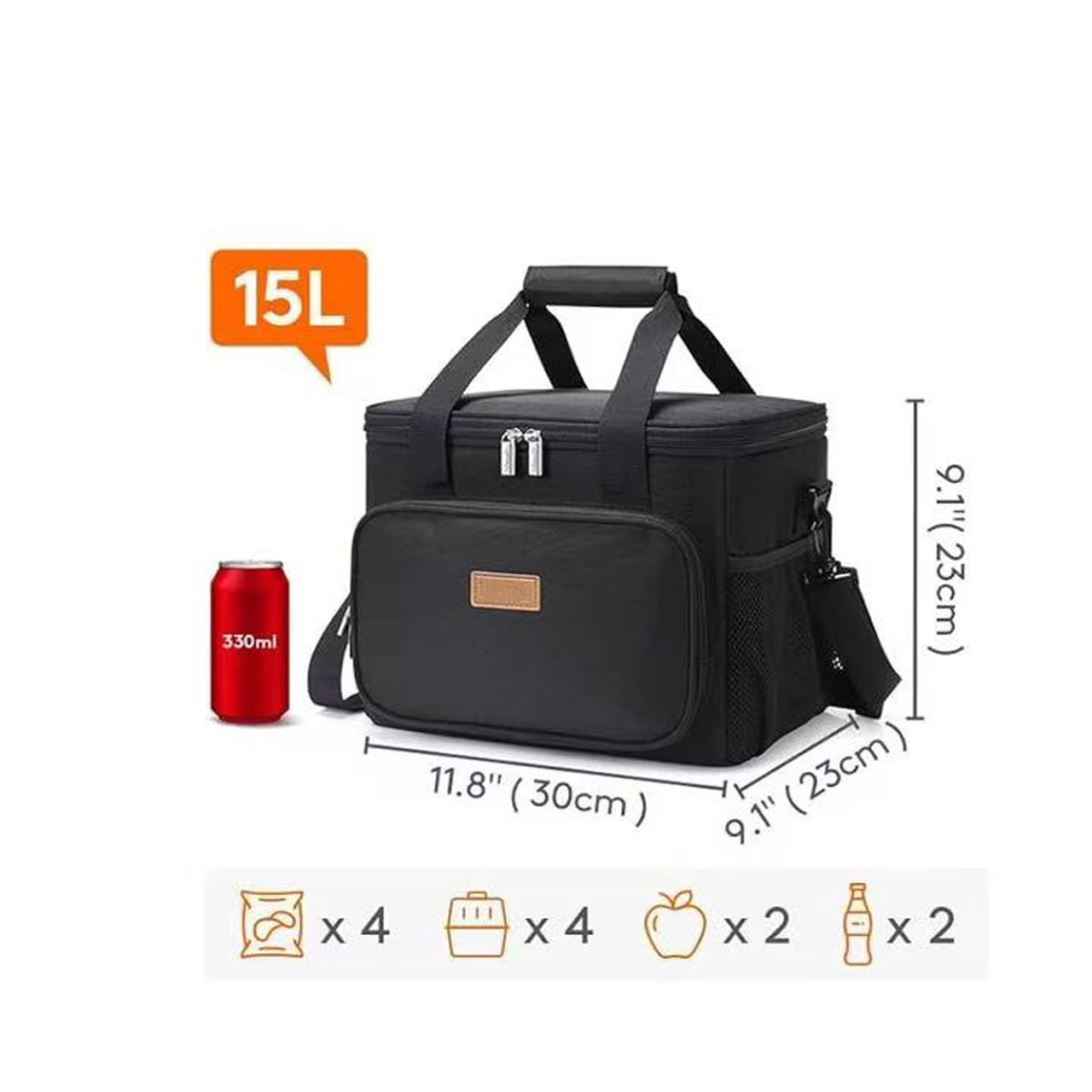 Reusable Lunch Box Insulated Lunch Box Soft Cooler Cooling Tote for Adult Men&Women Travel Essentials 15L,Black