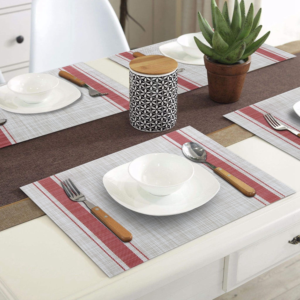 RAY STAR Vinyl Placemats Set of 6, 12''x18'' Vinyl Weave Placemats, Heat Resistant Wipable Place Mat