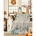 thumbnail image 2 of White Blue Pumpkin Flannel Blanket for Bed,Travel and Camping, Fall Leaves Farmhouse Vintage Linen Super Soft Cozy Blanket for All Seasons 30"x40", 2 of 6