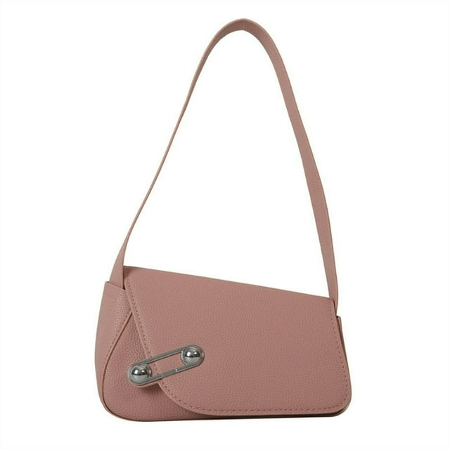 MesaSe Women Shoulder Bag Underarm Bag Magnet Button Closure Solid Color Pin Decor Smooth Large Capacity Decorative Lady Handbag