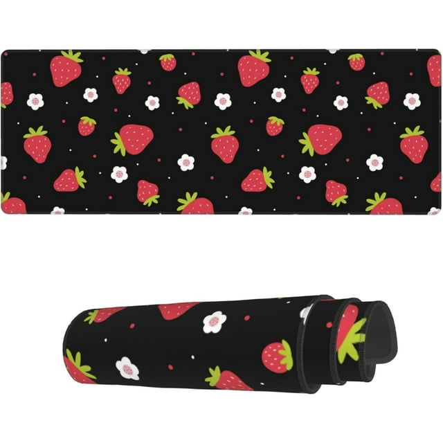 Strawberry Seamless Pattern Large Mouse Pad 31.5 X 11.8 Inch Extended Gaming Mousepad with Stitched Edges, Perfect Office Decor for Men and Women, Enhance Your Computer Setup