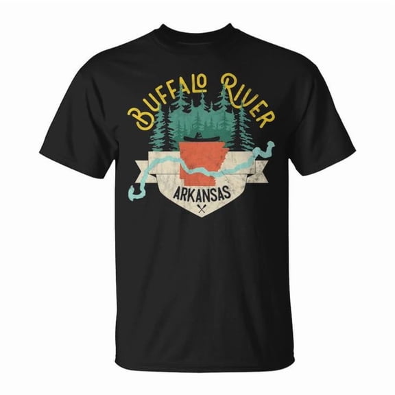 Buffalo River Arkansas National Park River Floating Kayak Graphic Tee Unisex Adult Cotton Outdoor Adventure Gift Casual Nature Lover T-Shirt, Size M, Color Black