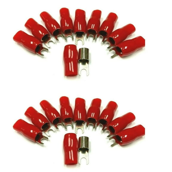 20pcs 4 Gauge Crimp Silver SPADE FORK Terminals Connector Wire Cable RED Boots