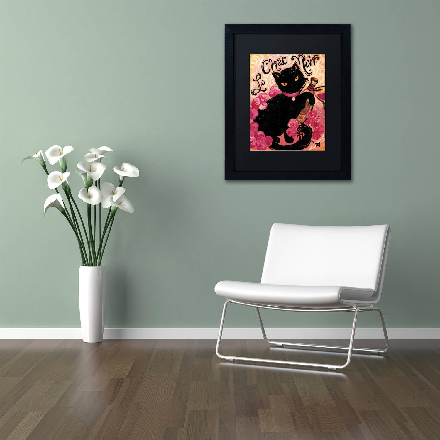 Trademark Fine Art "Le Chat Noir" Canvas Art by Natasha Wescoat, Black Matte, Black Frame