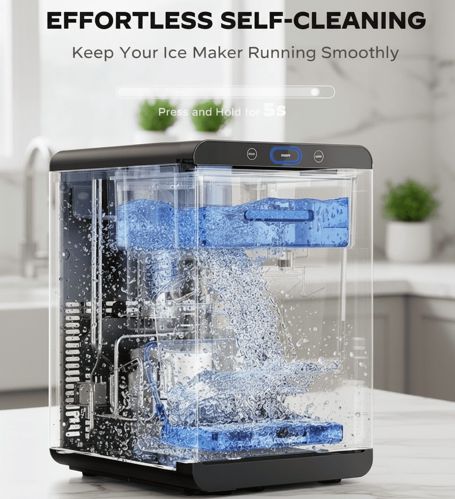 Philergo Nugget Ice Maker Countertop, 44Lbs/24H, Self-Cleaning Pellet Ice Machine with Ice Scoop and Basket, 10-15 Minute Ice Making for Home/Kitchen/Office, Black