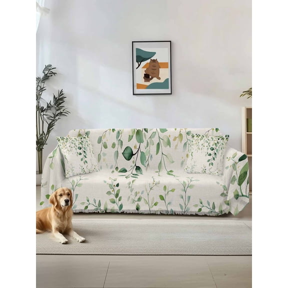 Green Eucalyptus Couch Cover Sofa Covers 3 Cushion Sectional Couch, Country Nature Leaf Succulent Plant Washable Sofa Covers Slipcover Sectional Sofa Cover, Furniture Protector 71"x150"