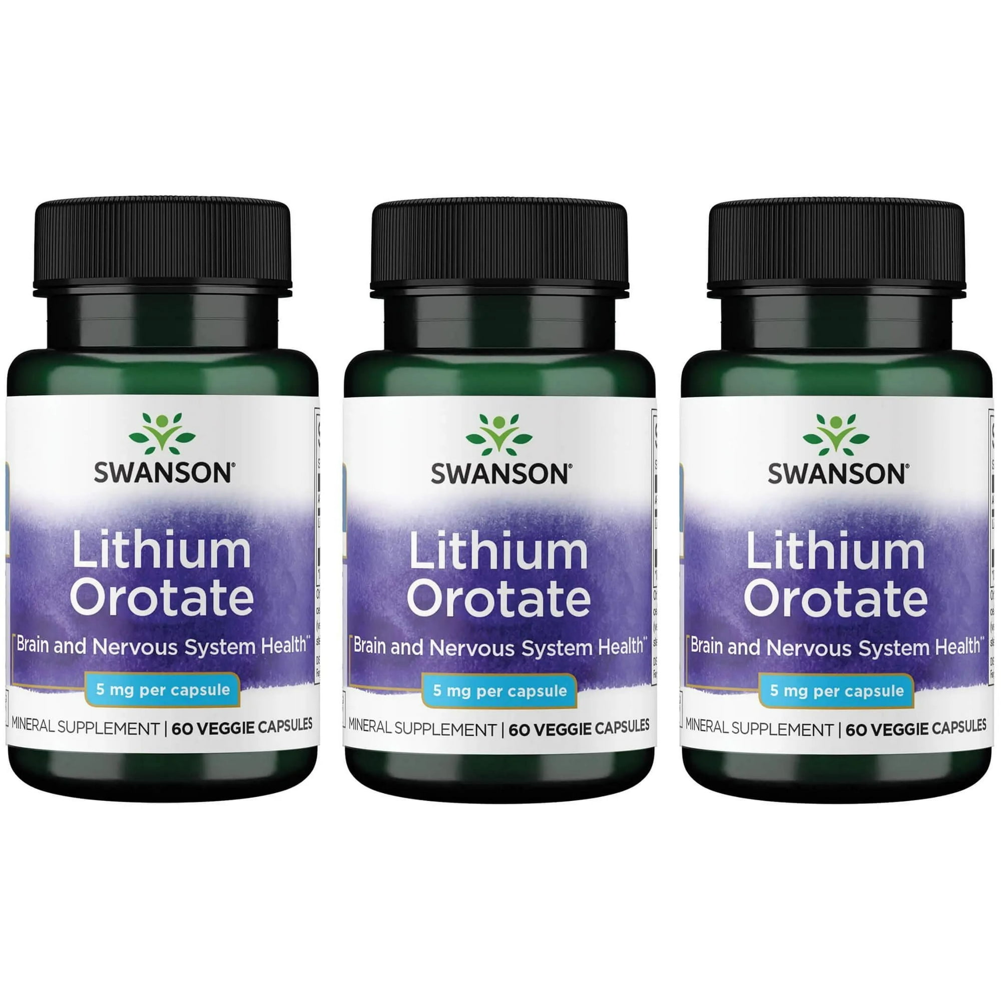 Swanson Lithium Orotate Antioxidant Mood Emotional Wellness Behavior Memory Support Supplement 5 mg 60 Veggie Capsules (Elemental Lithium) (3 Pack)