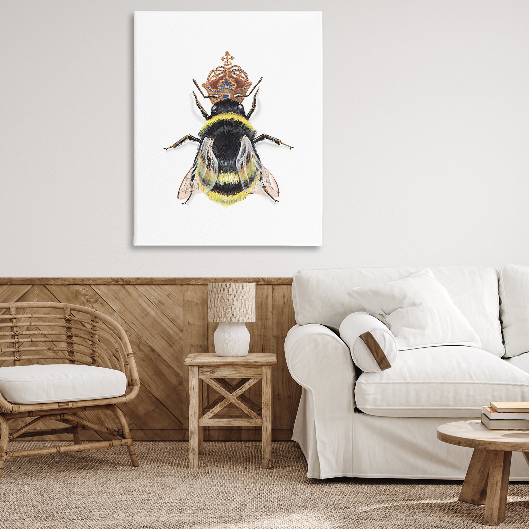 Stupell Industries Queen Bee with Crown Animals & Insects Painting Gallery Wrapped Canvas Art Print Wall Art, 36 x 48