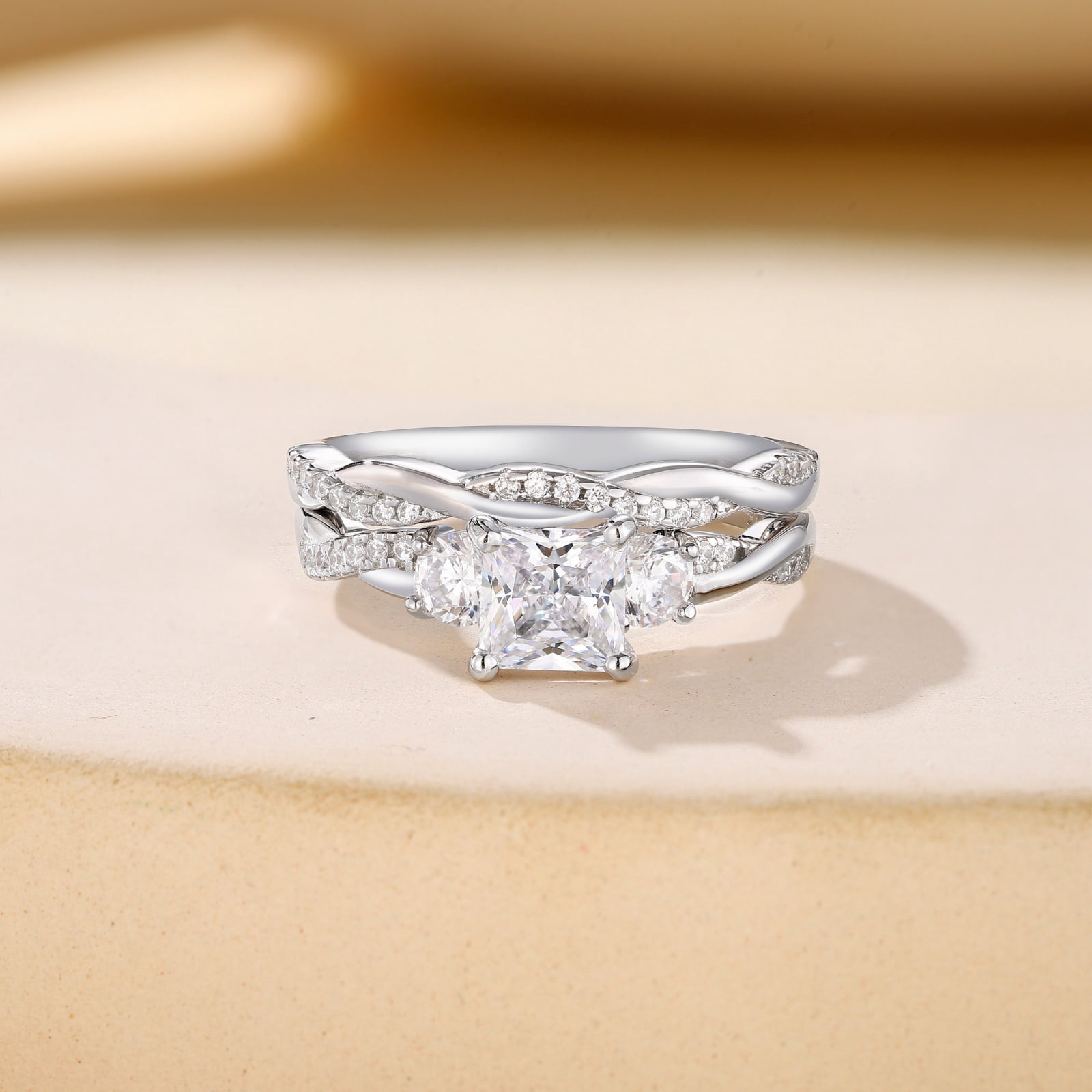 SFTING Wedding Rings for Women 925 Sterling Silver Three Stone Princess Cut Wedding Rings Set 5A CZ Promise Engagement Rings for Her Size 7