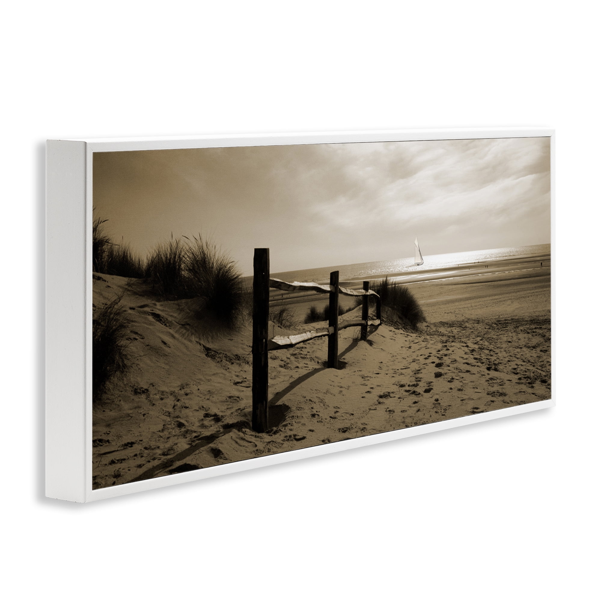 Stupell Industries Open Water Beach Landscape Photography White Framed Art Print Wall Art, 30 x 13