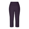 thumbnail image 4 of QTSHPN Workout Pants Women Wide Leg Capris with Pockets High Waistband Yoga Pants Breathable Stretchy for Summer Casual Wear Women Pants Dark Purple S, 4 of 6