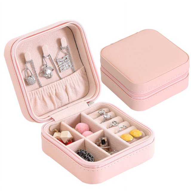 Caja de joyería de almacenamiento de PU simple de una sola capa Caja de almacenamiento de joyería portátil creativa Earnail Pendiente Anillo Caja de joyería pequeña 10 * 10 * 5 cm (sin incluir joyas)