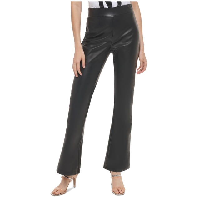 DKNY Womens Pull On Wide Straight Leg Dress Pants, black, XL