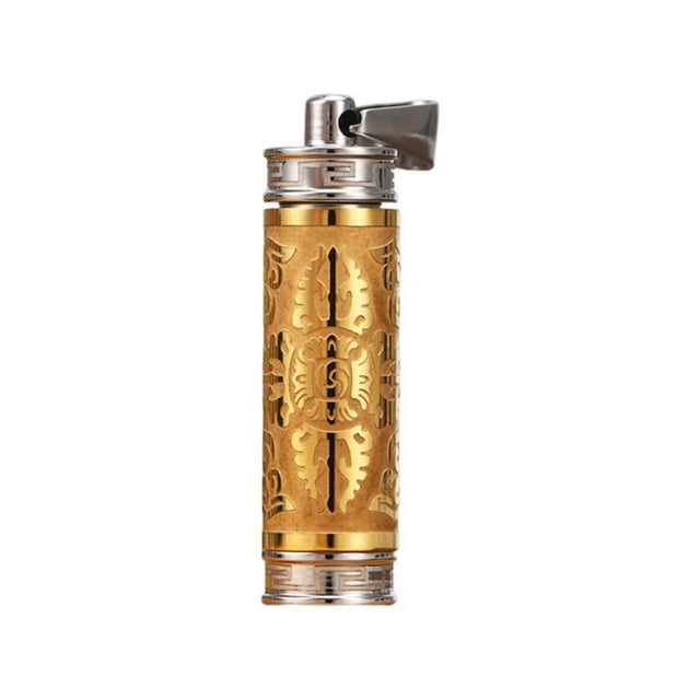 Llavero con colgante de rueda de oración de acero de titanio y contenedor budista Oro