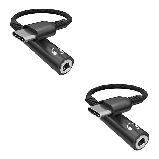 Tholdsy Adaptador de aleación de tipo c a teléfono inteligente de 3,5 mm Flexible reutilizable Reducción de ruido Llamadas de voz Adaptador Negro 2piezas
