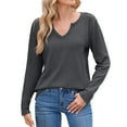 thumbnail image 2 of HLKJKLS Long Sleeve Shirts For Women V Neck Long Sleeve Loose T Shirt Polyester Autumn Winter Fashionable Casual Gray S-Xxl, 2 of 9