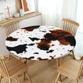thumbnail image 2 of Cowhide Round Fitted Tablecloth with Elastic Edge,Water-Resistant Brown White Animal Cow Skin Spots Table Cover for 40-44" Found Tables Rustic Western Farmhouse Table Cloth for Dinner,Outdoor,Patio, 2 of 6