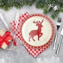 AuroraX Christmas Paper Plates 7 Inch Disposable Compostable Plates Set Soak-Proof 20 Pcs Microwave-Safe Christmas Reindeer Everyday