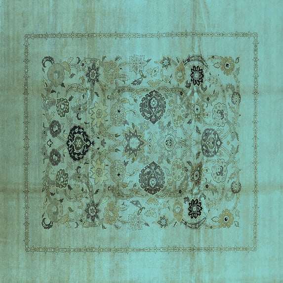 Ahgly Company Indoor Square Oriental Light Blue Industrial Area Rugs, 5' Square