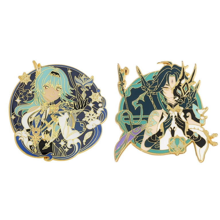 ZILEFSILK 2PCS Anime Game Genshin Impact Figure Eula Xiao Cute Enamel Pins  Set for Jackets Backpack Bag Hat Characters Cosplay Metal Lapel Badges Pins  Aesthetic Brooch For Women Girls Fans 