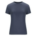 thumbnail image 4 of Ozmmyan Fitted Crew Neck Short Sleeve Shirts for Women Stretch Casual Basic Tops Round Neck Tees Shirts Cute Gym Workout Clothes Summer Tops 2025, XS-XL, 4 of 8