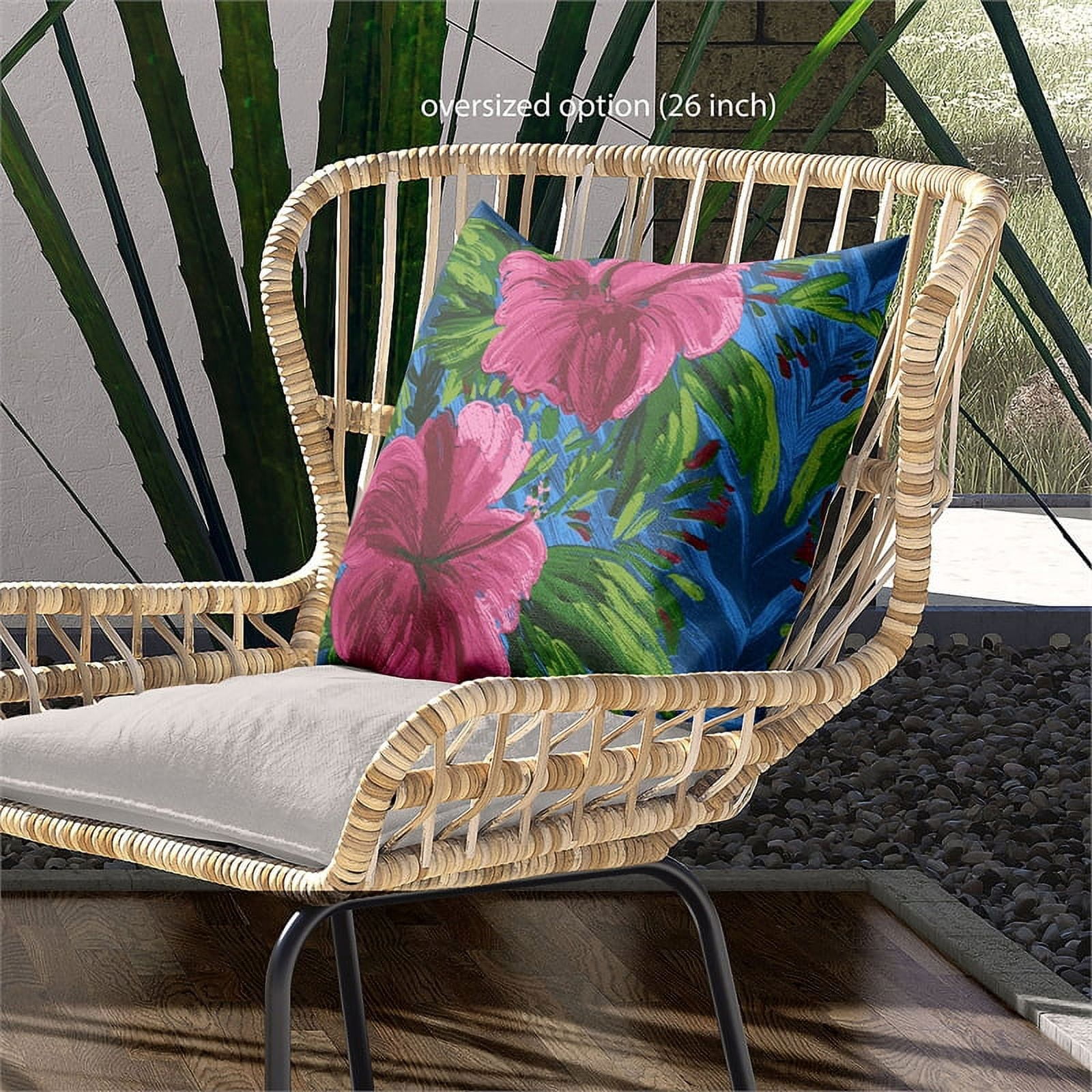 Amrita Sen Designs  16 x 16 in. Hawaii Floral Duo Broadcloth Indoor & Outdoor Zippered Pillow - Pink, Green & Blue